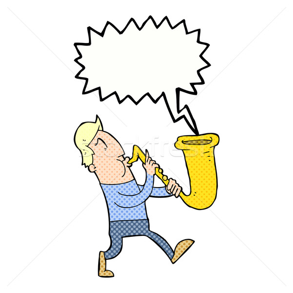Cartoon man saxofoon tekstballon hand Stockfoto © lineartestpilot