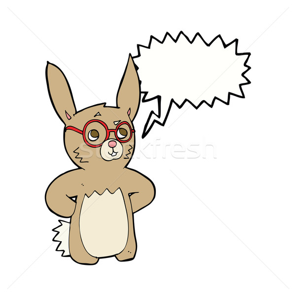 Karikatur Kaninchen tragen Brillen Sprechblase Hand Stock foto © lineartestpilot