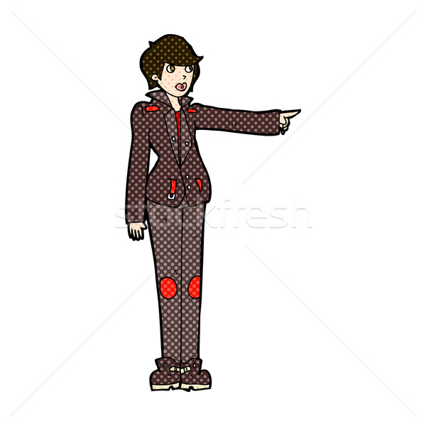 Cómico Cartoon mujer chaqueta de cuero senalando retro Foto stock © lineartestpilot