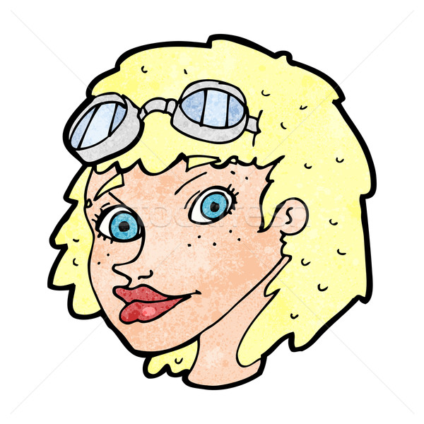 Stock photo: cartoon happy woman wearing aviator goggles