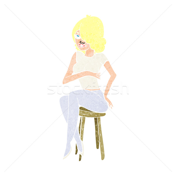 Cartoon mujer sesión bar taburete diseno Foto stock © lineartestpilot