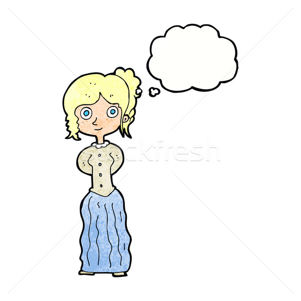 Stock photo: cartoon happy woman with thought bubble