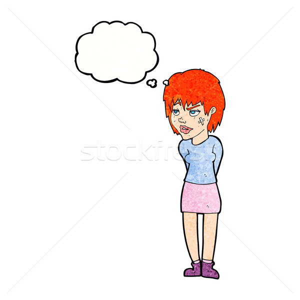 cartoon woman with plaster on face with thought bubble Stock photo © lineartestpilot
