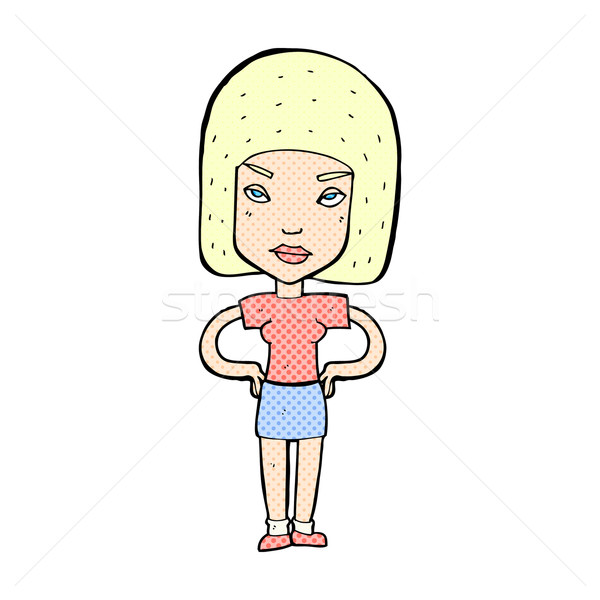 Cômico desenho animado irritado mulher retro Foto stock © lineartestpilot