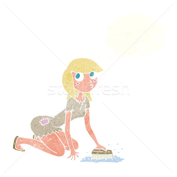cartoon cinderella scrubbing floors with thought bubble Stock photo © lineartestpilot