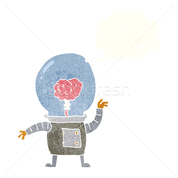Desen animat robot cyborg bule gandire mână proiect Imagine de stoc © lineartestpilot