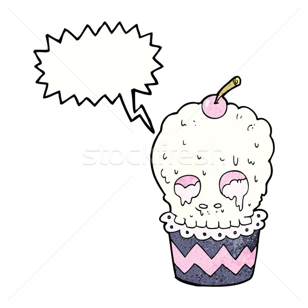 Stock photo: spooky skull cupcake cartoon with speech bubble