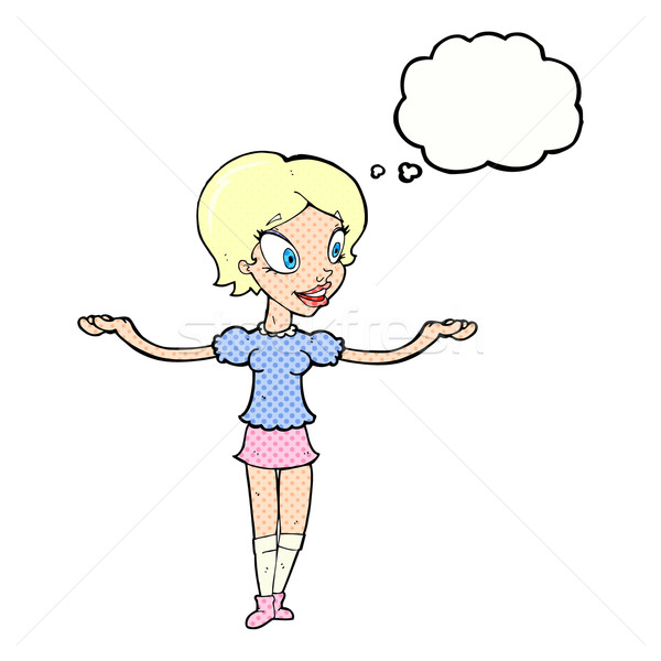 Cartoon femme bras large bulle de pensée main Photo stock © lineartestpilot