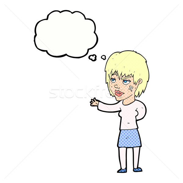 cartoon woman with sticking plaster on face with thought bubble Stock photo © lineartestpilot