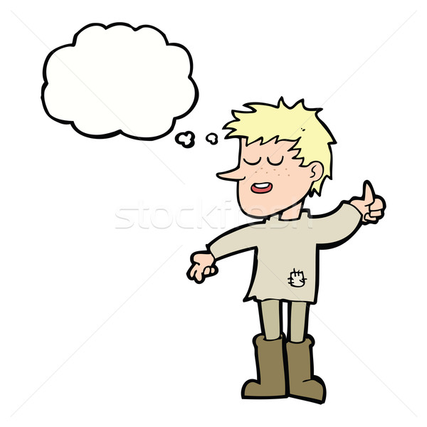 cartoon poor boy with positive attitude with thought bubble Stock photo © lineartestpilot
