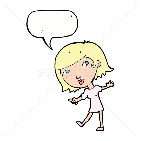Karikatur Mädchen glücklich gestikulieren Sprechblase Frau Hand Stock foto © lineartestpilot