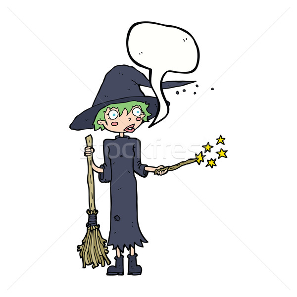 cartoon witch casting spell with speech bubble Stock photo © lineartestpilot