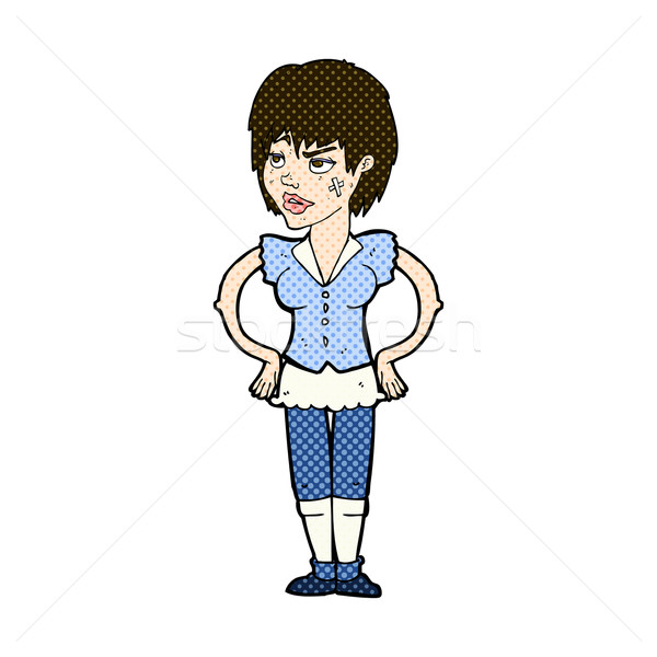 Komiks cartoon twardy kobieta ręce biodra Zdjęcia stock © lineartestpilot