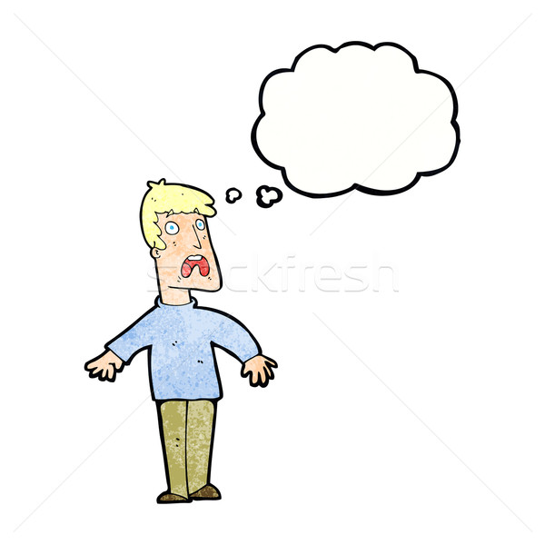 Cartoon przerażony człowiek bubble myśl strony projektu Zdjęcia stock © lineartestpilot