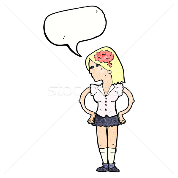 Cartoon intelligente femme bulle main design [[stock_photo]] © lineartestpilot