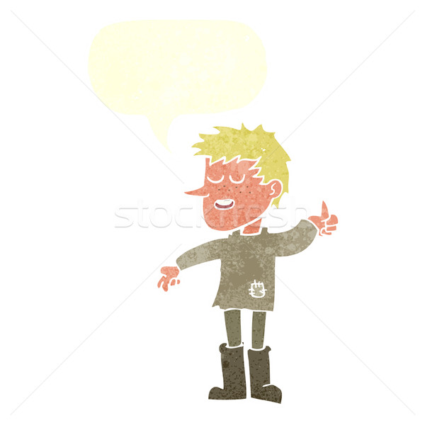 Cartoon ubogich chłopca pozytywne nastawienie dymka strony Zdjęcia stock © lineartestpilot