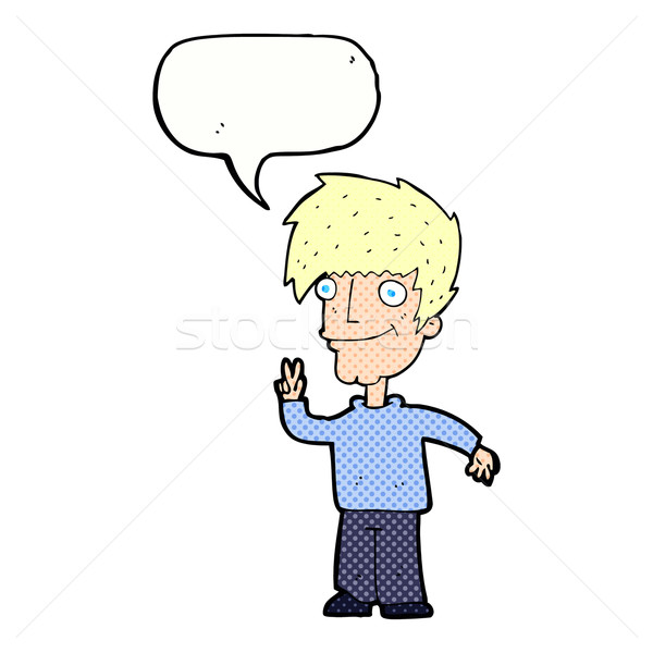 cartoon man giving peace sign with speech bubble Stock photo © lineartestpilot