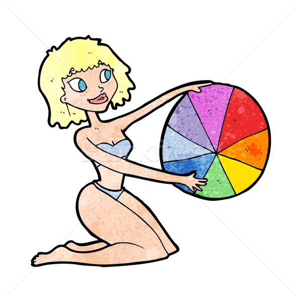 Karikatur bikini Mädchen Beachball Frau Strand Stock foto © lineartestpilot