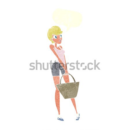 cartoon woman striking pose with speech bubble Stock photo © lineartestpilot