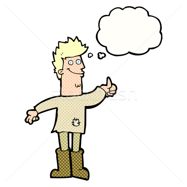 cartoon positive thinking man in rags with thought bubble Stock photo © lineartestpilot