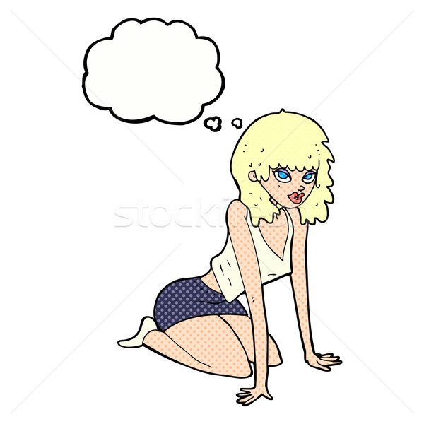 cartoon woman pulling sexy pose with thought bubble Stock photo © lineartestpilot