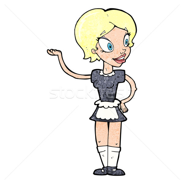 Desen animat femeie servitoare costum fericit proiect Imagine de stoc © lineartestpilot