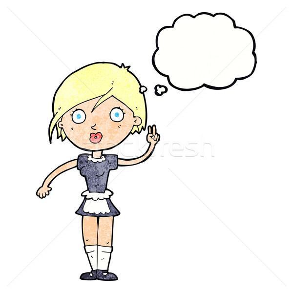 Karikatur Kellnerin Gedankenblase Hand Stock foto © lineartestpilot