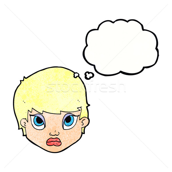 Cartoon boude femme bulle de pensée main visage Photo stock © lineartestpilot