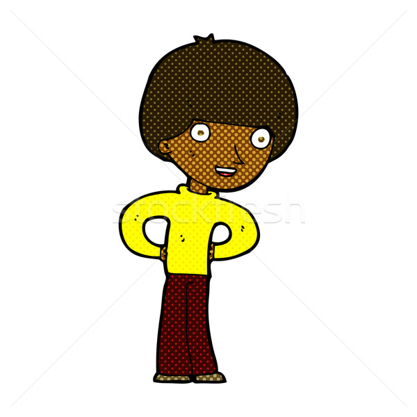 comic cartoon happy boy with hands on hips Stock photo © lineartestpilot