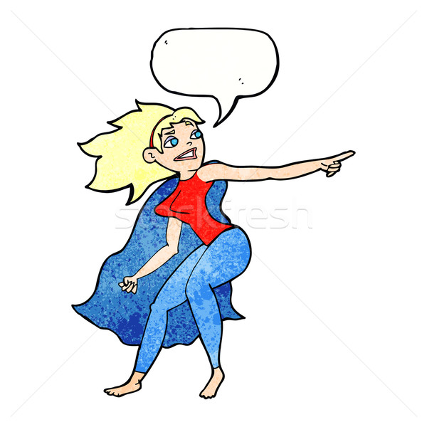 cartoon superhero woman pointing with speech bubble Stock photo © lineartestpilot