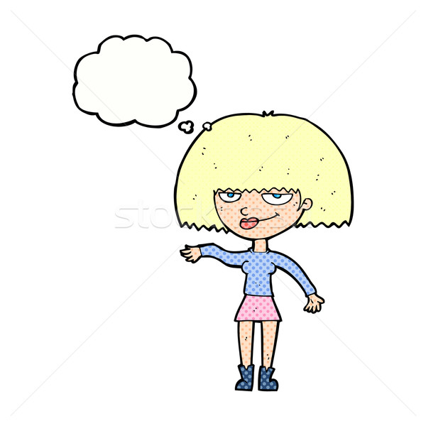 cartoon smug woman making dismissive gesture with thought bubble Stock photo © lineartestpilot
