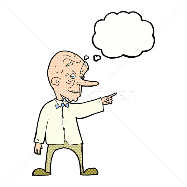 Cartoon vieillard pointant bulle de pensée main homme [[stock_photo]] © lineartestpilot