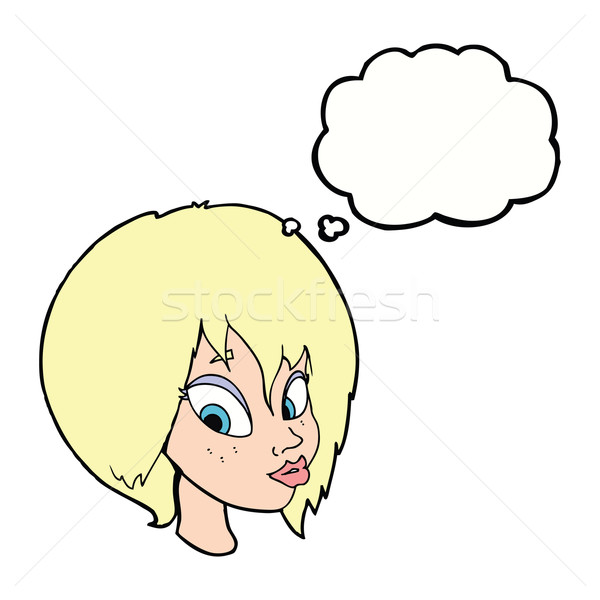 cartoon pretty female face pouting with thought bubble Stock photo © lineartestpilot
