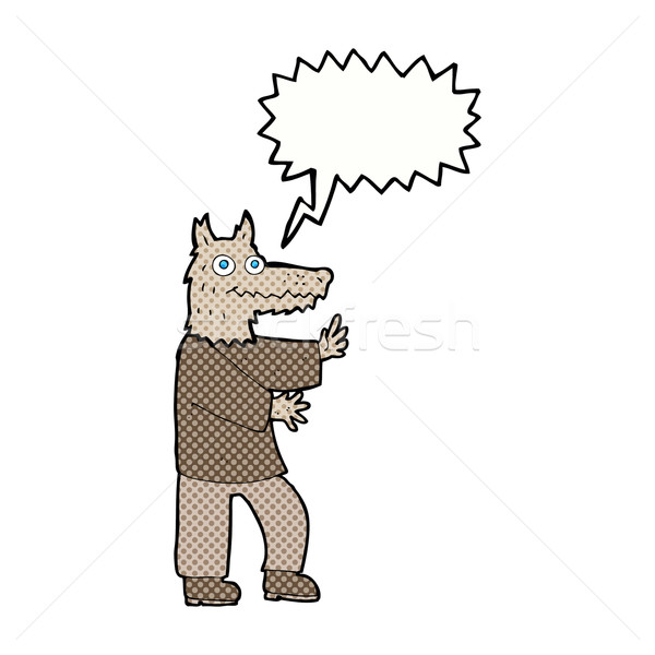 Cartoon funny hombre-lobo bocadillo mano hombre Foto stock © lineartestpilot