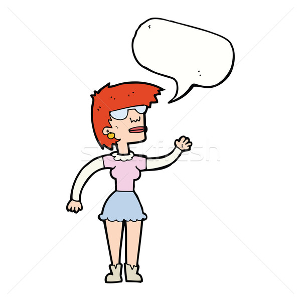 cartoon woman in spectacles waving with speech bubble Stock photo © lineartestpilot