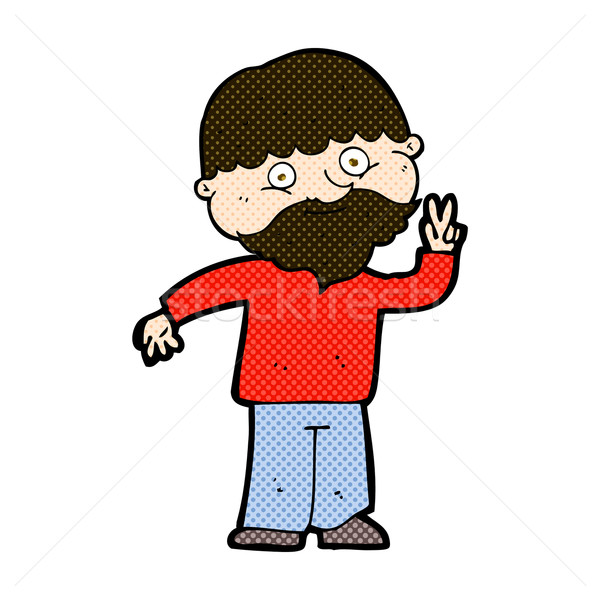comic cartoon man giving peace sign Stock photo © lineartestpilot