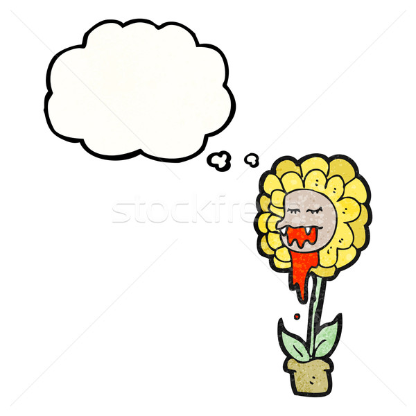 Carnívoro planta desenho animado flor retro pensando Foto stock © lineartestpilot