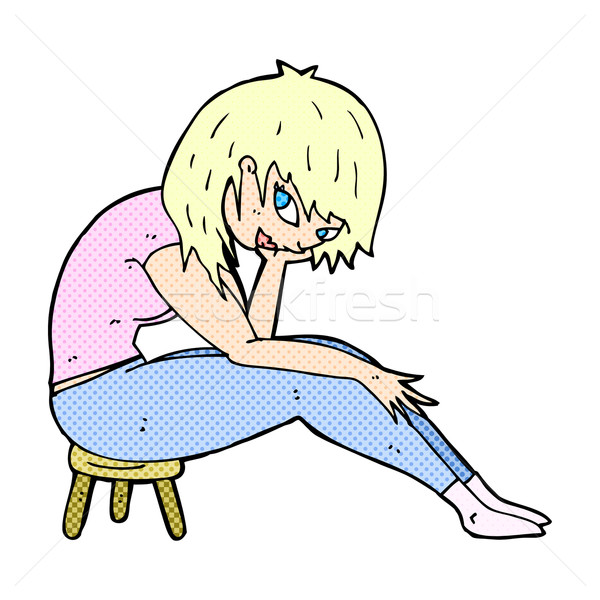 comic cartoon woman sitting on small stool Stock photo © lineartestpilot