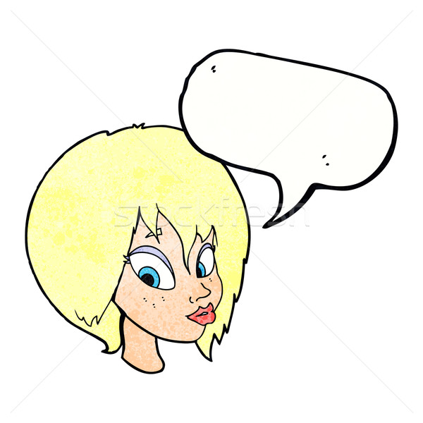 cartoon pretty female face pouting with speech bubble Stock photo © lineartestpilot