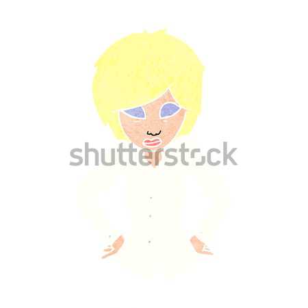 Cartoon femme mains hanches bulle bureau [[stock_photo]] © lineartestpilot