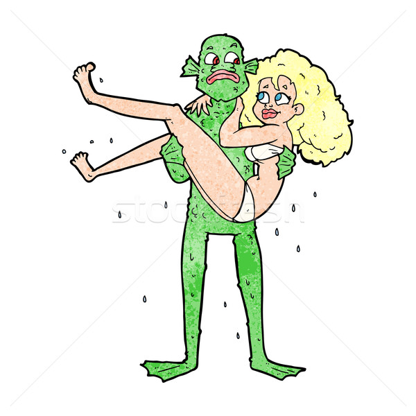 cartoon swamp monster carrying woman in bikini Stock photo © lineartestpilot