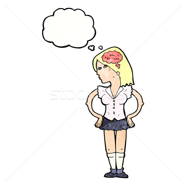 Cartoon inteligente mujer burbuja de pensamiento mano diseno Foto stock © lineartestpilot