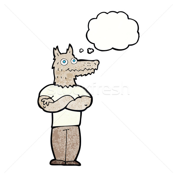 Cartoon weerwolf gedachte bel hand ontwerp hoofd Stockfoto © lineartestpilot