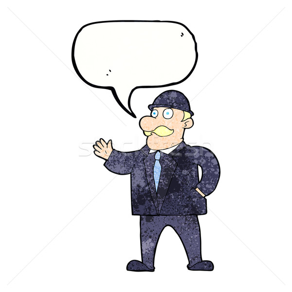 cartoon sensible business man in bowler hat with speech bubble Stock photo © lineartestpilot