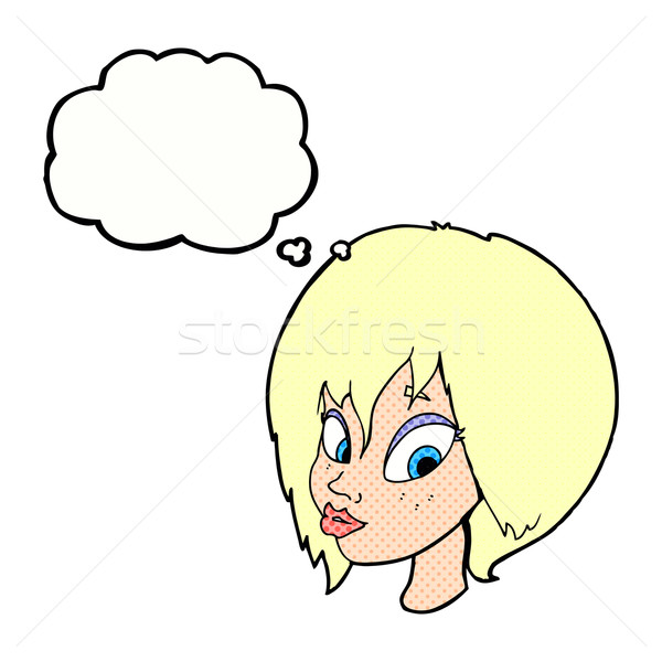 cartoon pretty female face pouting with thought bubble Stock photo © lineartestpilot