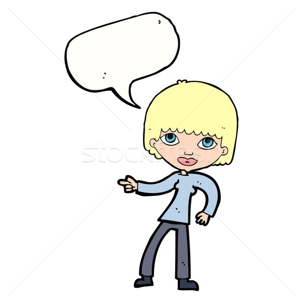 cartoon woman pointing with speech bubble Stock photo © lineartestpilot