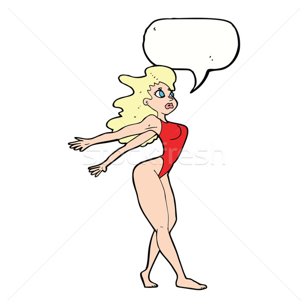 Rajz szexi nő fürdőruha szövegbuborék tengerpart kéz Stock fotó © lineartestpilot