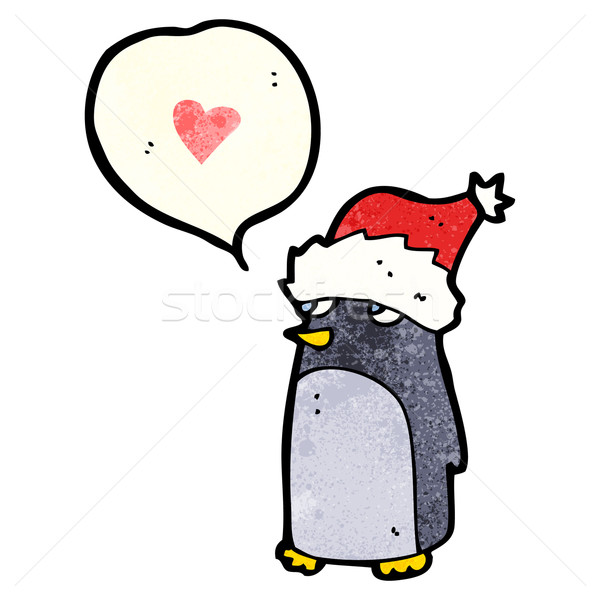 Karikatür Noel penguen kalp konuşma Retro Stok fotoğraf © lineartestpilot