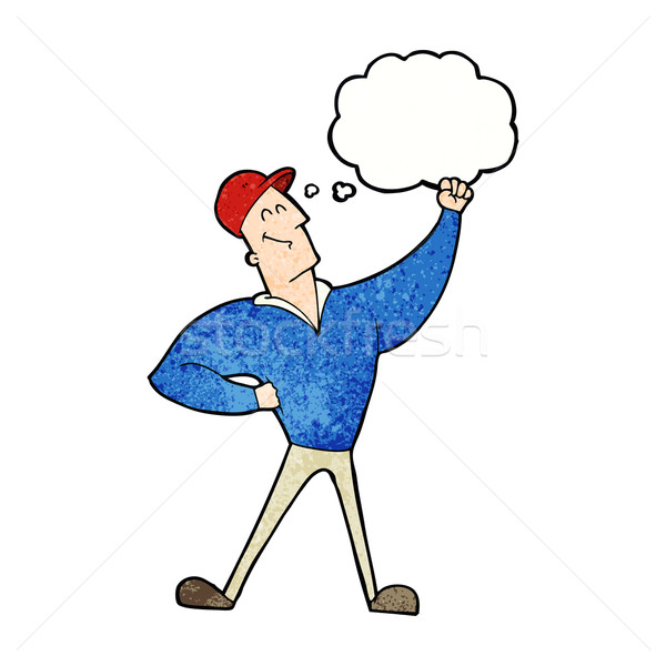 Cartoon homme héroïque posent bulle de pensée main Photo stock © lineartestpilot