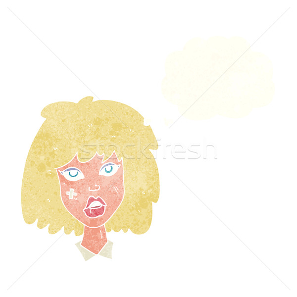 cartoon woman with bruised face with thought bubble Stock photo © lineartestpilot